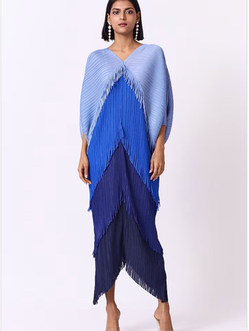 ZARA Ocean Blue Polyester Color-Blocked Kimono Dress